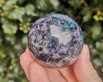 Iolite Sphere with Green Tourmaline 164g - Water Sapphire Sphere - Cordierite Gem Crystal Ball 49mm - Path to Inner Self & Inner Journey
