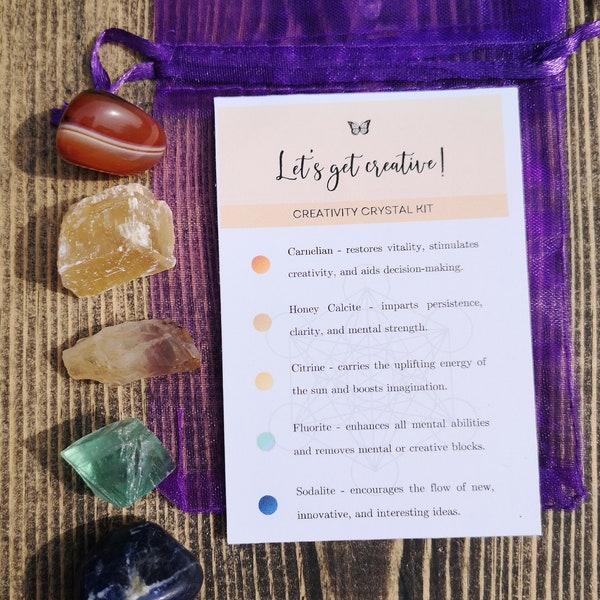 Creativity Crystals - Crystal Kit Help With Motivation - Gemstones Help With Imagination & Vitality - Gem Gift For Artist, Writer, Musician