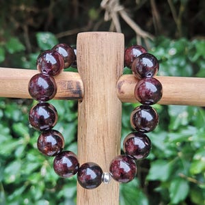 Garnet Crystal Bracelet- Blood Red Garnet Bead Bracelet - Large Garnet 12mm Bead Stretch Bracelet - Garnet Spiritual Protection Bracelet