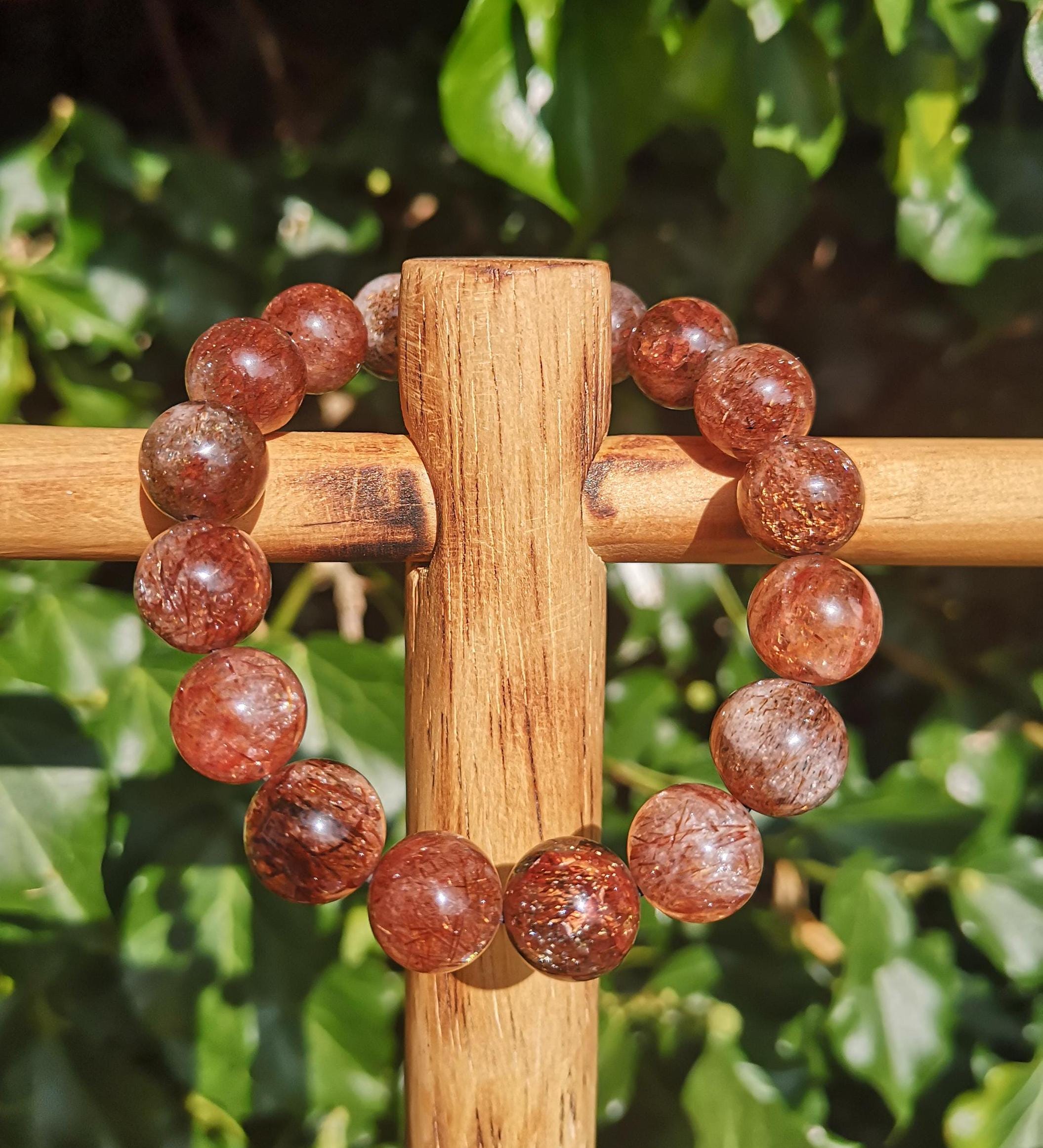 Rutilated Quartz Bracelet - Flashy Bronze Rutile Bead Bracelet - Copper ...