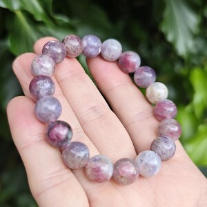 Unicorn Stone Large Bead Bracelet - Pegmatite 11mm Bead Bracelet - Pink Tourmaline, Lepidolite, Smokey Quartz Combi Bracelet 7-7 1/4 inch zdjęcie 11