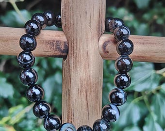 Black Banded Agate Bracelet - Black Sardonyx 8mm Bead Bracelet - Sardonyx Crystal Protection Bracelet - 7 inch wrist size