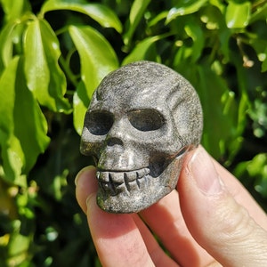 Large Pyrite Crystal Skull - 2 1/4 inch Solid Pyrite Skull Carving - 174g Fools Gold Skull - Large Pyrite Heavyweight Metal Skull