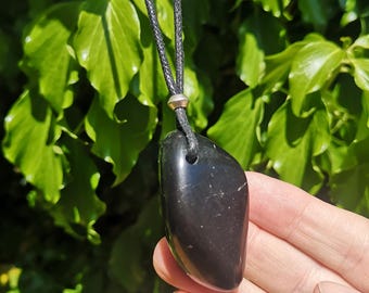 Shungite Necklace - Solid Shungite Free Form 49mm Necklace - Shungite on Cotton Cord With Tibetan Silver - Shungite Necklace Heavyweight