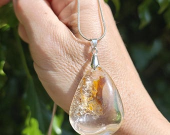 Golden Healer Quartz Necklace - Healer Quartz Pendant with 925 Silver Necklace -  Golden Healer Pendant Silver Snake Chain - High Vibration