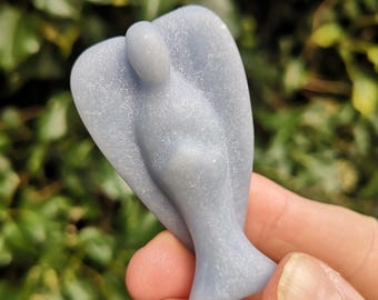 Angelite Crystal Carved Angel - Angelic Protection Angelite Angel 54mm - Protection Angel Carving in Angelite Gemstone