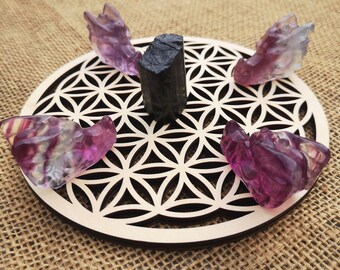 Tapete de rejilla de madera Flor de la Vida - Rejilla de cristal de madera Cubo de Metatrón - Rejilla de símbolos de madera Sri Yantra - Tapete de rejilla de cristal de madera