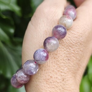 Unicorn Stone Large Bead Bracelet - Pegmatite 11mm Bead Bracelet - Pink Tourmaline, Lepidolite, Smokey Quartz Combi Bracelet 7-7 1/4 inch zdjęcie 7
