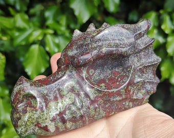 Dragons Blood Jasper Dragon Head 346g - 3 3/4 inch Dragon Blood Carved Dragon - Dragons Stone - Fiery Dragon Energy - The Protector of Life