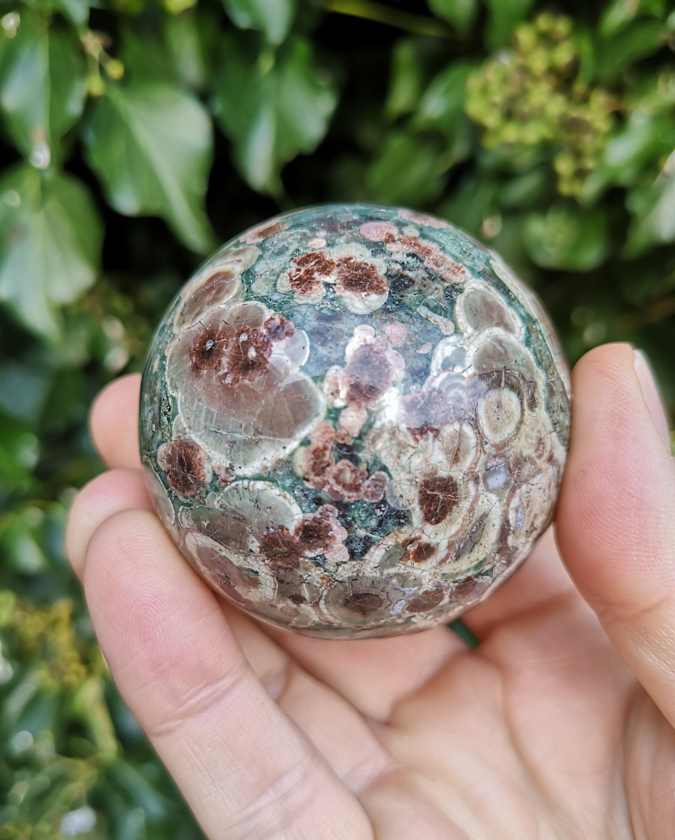 Green Sakura Jasper Sphere 52mm - African Flower Agate Ball- Green