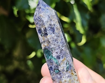 Iolite with Green Tourmaline Tower - Water Sapphire Tower - Cordierite Gem Crystal Point - Path to Inner Self & Inner Journey - LAST 1