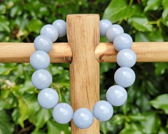 Angelite Crystal 12mm Bead Bracelet - Angelite Large Bead Bracelet - Angel & Spirit Guide Crystal Bracelet - 7 -7 1/4 inch wrist size