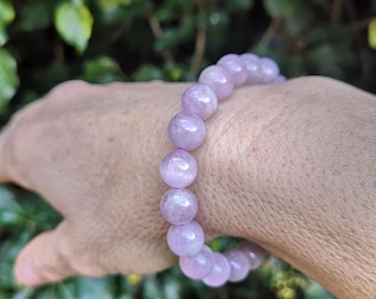 Pink Kunzite Bracelet - Kunzite Crystal 10mm Bead Bracelet - Genuine Pink Kunzite Bead Jewellery - Stretch Kunzite Gemstone Bracelet