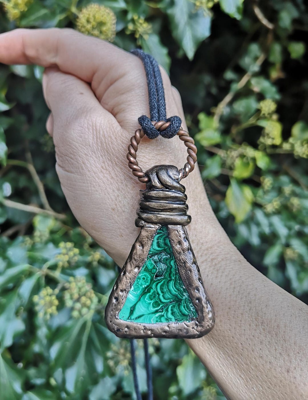 Malachite Necklace - Handmade Energy Talisman With Malachite and