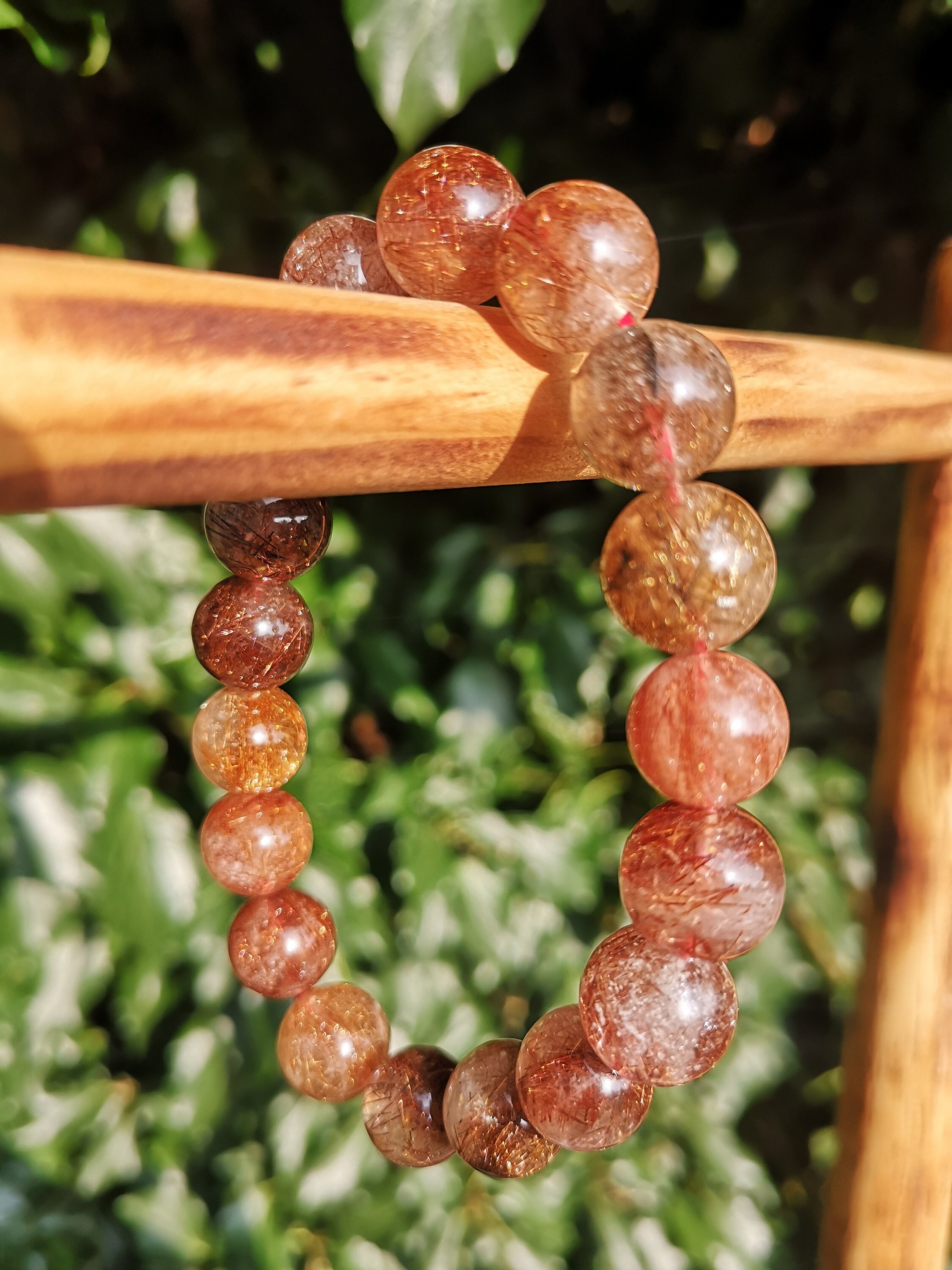 Rutilated Quartz Bracelet - Flashy Bronze Rutile Bead Bracelet - Copper ...