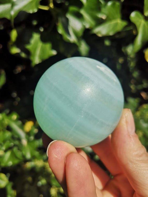 Caribbean Calcite Sphere 241g - Caribbean Calcite Crystal Ball 53mm - Caribbean Blue Banded Calcite with Aragonite - Calm & Peace
