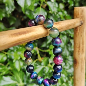 Stunning Galaxy Tigers Eye Bead Bracelet - purple pinks, blues and greens just stunning