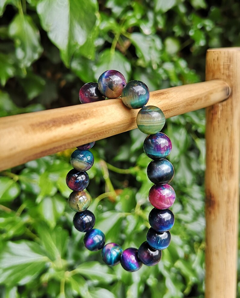 Stunning Galaxy Tigers Eye Bead Bracelet - purple pinks, blues and greens just stunning