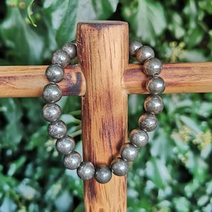 Pyrite Bead Bracelet - Pyrite 8mm Bead Bracelet - Fools Gold Bracelet- Crystal Bracelet in Pyrite Small Bead