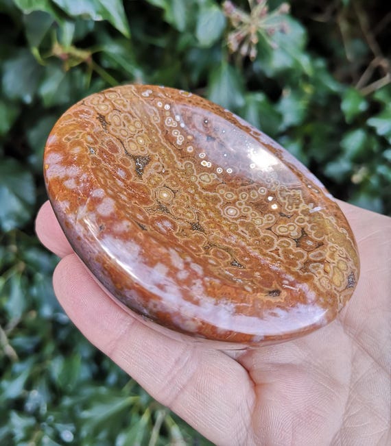 Orbicular Ocean Jasper Bowl - OJ Crystal Hand Carved Bowl - Orange Jasper Crystal Bowl 85mm -Bathroom / Kitchen Gemstone Jasper Bowl