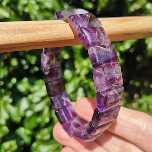 Amethyst Soft Bangle - Amethyst Gem Stretch Bracelet - Amethyst Rectangular Bead Crystal Bracelet - Purple Gemstone Bangle Bracelet