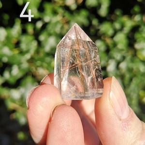 Rutilated Copper in Quartz Tower - Rutile Quartz with Gold & Copper - Copper Rutile in Quartz  Mini Tower - Angel Hair Quartz Gold + Copper