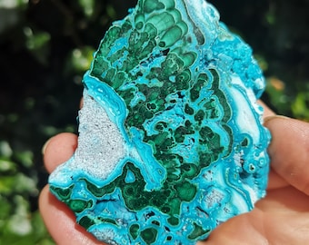 Malachite Chrysocolla Slice - Genuine Chrysocolla Malachite Crystal Slab 120g - Thick Chrysocolla & Malachite Statement Slice - RARE