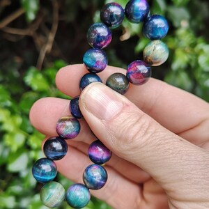 Stunning Galaxy Tigers Eye Bead Bracelet - purple pinks, blues and greens just stunning