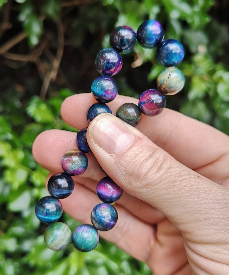 Stunning Galaxy Tigers Eye Bead Bracelet - purple pinks, blues and greens just stunning