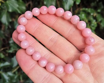 Pink Opal Bead Bracelet - Opal Gem Stretch Bracelet - Natural Pink Opal 8.5-9mm Bead Bracelet - Peruvian Pink Opal Bead Jewellery
