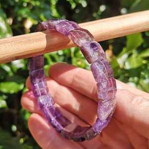 Amethyst Soft Bangle - Amethyst Gem Stretch Bracelet - Amethyst Square Faceted Bead Crystal Bracelet - Purple Gemstone Bangle Bracelet