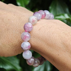 Unicorn Stone Large Bead Bracelet - Pegmatite 11mm Bead Bracelet - Pink Tourmaline, Lepidolite, Smokey Quartz Combi Bracelet 7-7 1/4 inch zdjęcie 6