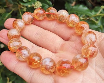 Citrine Large Bead Bracelet with Rainbows - Large Citrine Beads 13mm Beads - Sunshine Yellow Citrine Bead Bracelet - HT Citrine Bracelet