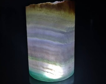 Fluorite Lamp 387g - Fluorite Crystal Healing Lamp - Yttrium Lavender Fluorite With Green Banding Crystal Lamp - Crystal Light for Healing