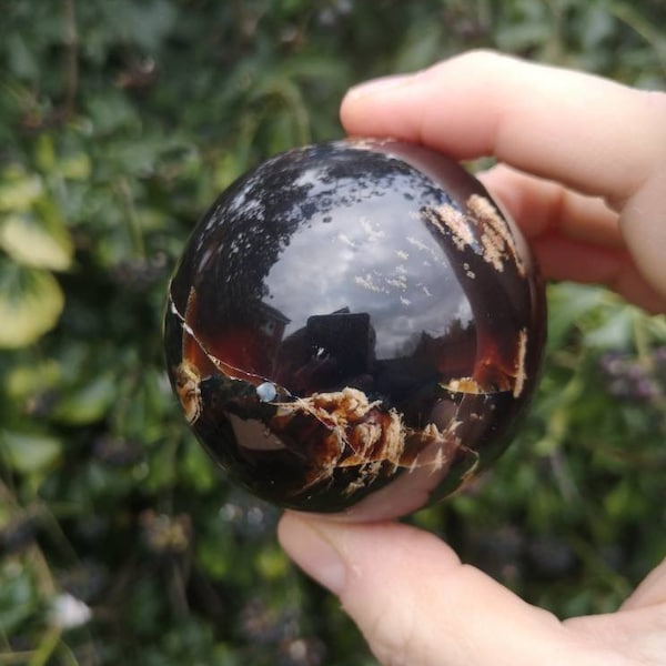 Large Sumatran Amber Sphere Hand Carved 61mm - XL Amber Sphere -  Indonesian Amber Sphere - UV Reactive - Ethically Sourced - Amber Rare