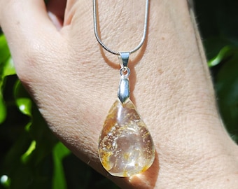 Golden Healer Quartz Necklace - Healer Quartz Pendant with 925 Silver Necklace -  Golden Healer Pendant Silver Snake Chain - High Vibration