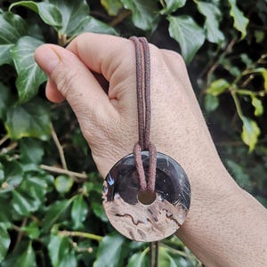 Fossil Palm Root Necklace - 40mm Fossilized Palm Root Donut Shape on Brown Cotton Cord - Rare Fossil Palm Root Necklace -Fossil Collection
