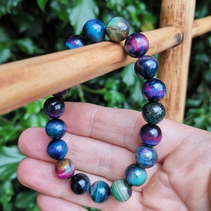 Stunning Galaxy Tigers Eye Bead Bracelet - purple pinks, blues and greens just stunning