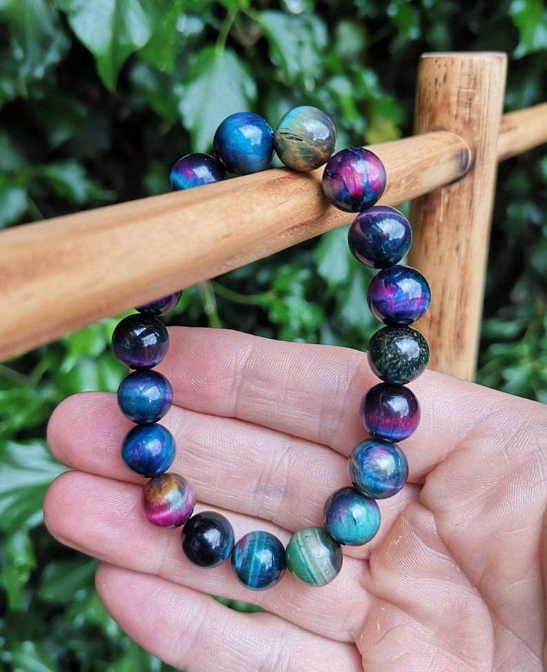 Stunning Galaxy Tigers Eye Bead Bracelet - purple pinks, blues and greens just stunning