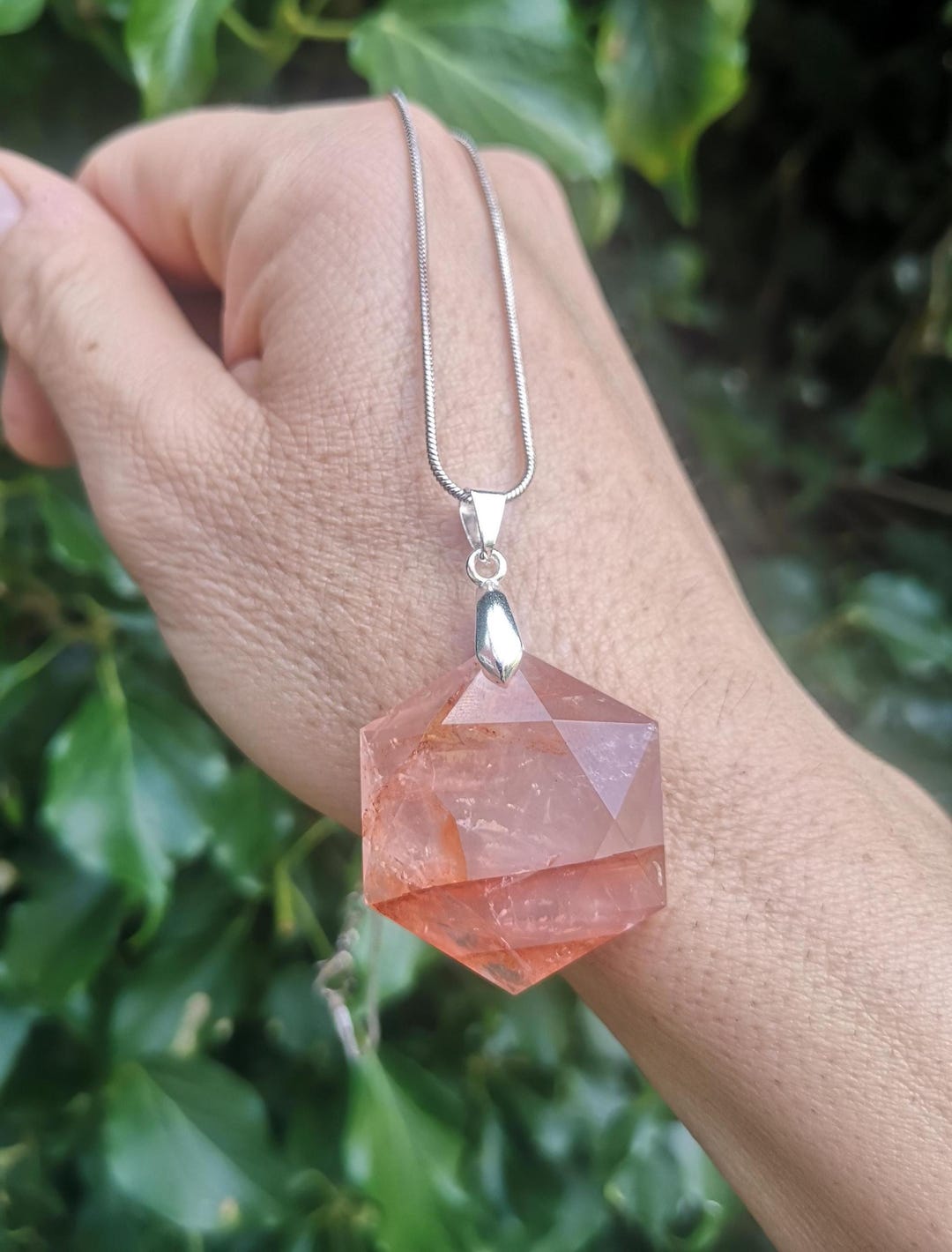 Stunning Vogel Cut Fire Quartz Pendant With 925 Silver Necklace