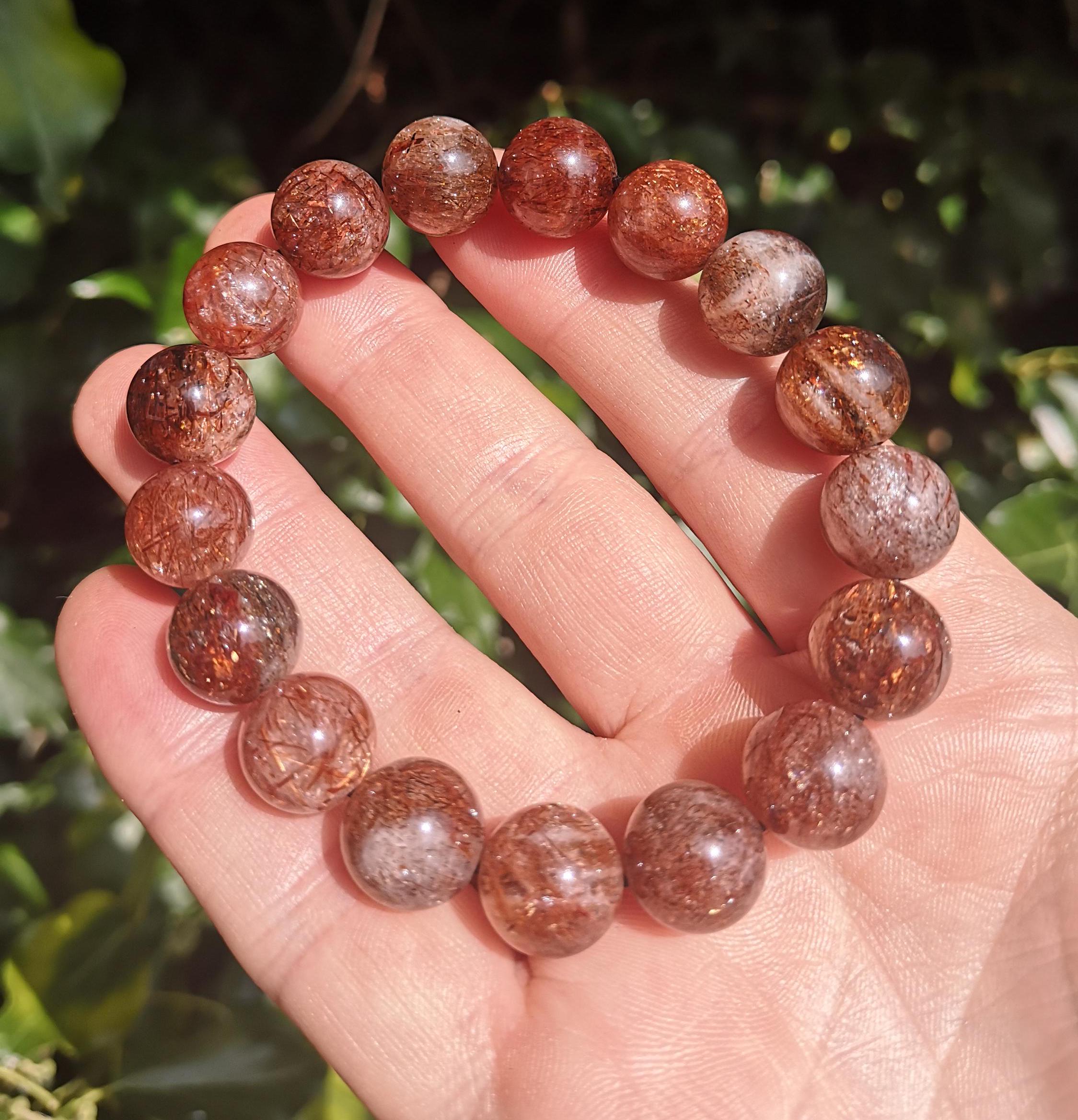 Rutilated Quartz Bracelet - Flashy Bronze Rutile Bead Bracelet - Copper ...