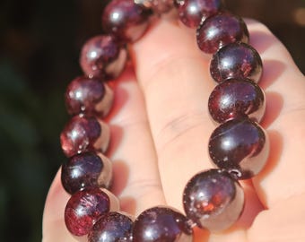 Garnet Gem Large Bead Bracelet with Sterling Silver - Handmade 12mm Garnet Bead Bracelet - Spiritual Protection -Crystal of Passion Bracelet
