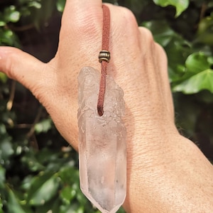 Nirvana Quartz Crystal Necklace - Ice Quartz Free Form Necklace - Raw Nirvana Crystal 42g on Cord - Himalayan Clear Quartz Minimal Necklace