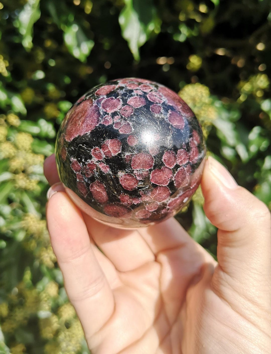 Fireworks Stone + Garnet Sphere 420g - Large Astrophyllite +