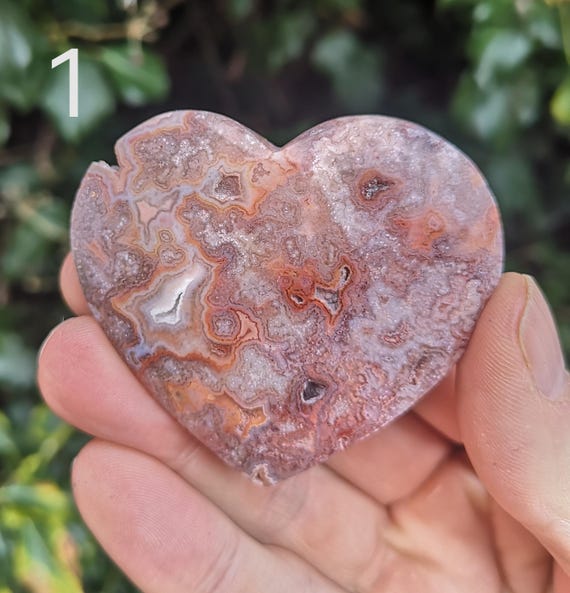 Crazy Lace Agate Heart - Pink Crazy Lace With Druzy Heart Carve