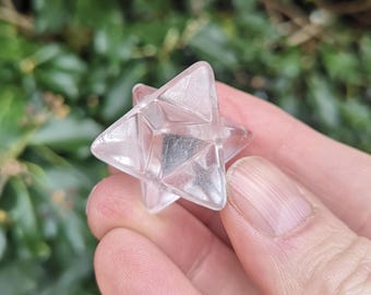 Clear Quartz Crystal Merkaba - Rock Quartz Merkabah Star Gemstone 20mm - Clear Quartz 3D Star - Crystal Star Carving - Sacred Geometry