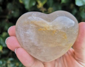 Golden Healer Heart Carving 203g - Golden Quartz Crystal Heart 75mm - Quartz with Iron Oxide Puff Heart - Golden Ray Healing