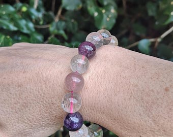 Super Seven Crystal Bracelet - Super 7 Large Bead Bracelet - Melody Stone 12mm Bead Bracelet - Super Seven Stretch High Vibe Bracelet