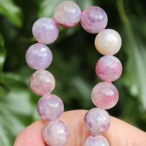 Unicorn Stone Large Bead Bracelet - Pegmatite 11mm Bead Bracelet - Pink Tourmaline, Lepidolite, Smokey Quartz Combi Bracelet 7-7 1/4 inch zdjęcie 10