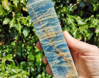 Lemurian Aquatine Calcite XL Tower 500g - 170mm Blue Lemurian Aquatine Calcite Obelisk - Blue Onyx XL Tower - Connect With Past Life Lemuria